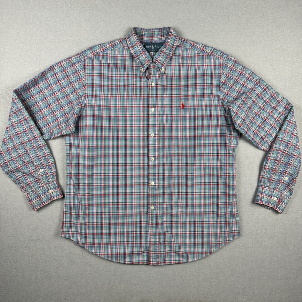 Ralph Lauren Mens XL Classic Fit‎ Plaid Button Down Shirt Multi Color Red Pony